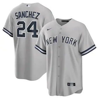 mens nike gary sanchez gray new york yankees road replica p